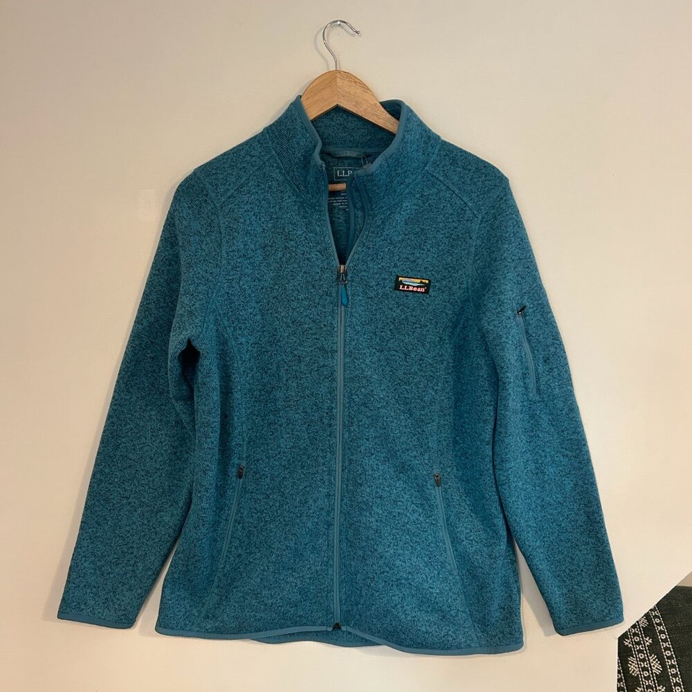 LL Bean, Sweater Fleece Full Zip Jacket | Blue/Aqua | Large | Womens